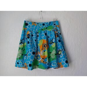 Connection 18 Women Medium Blue Floral Skirt Pleated Circular Cotton Zip Up